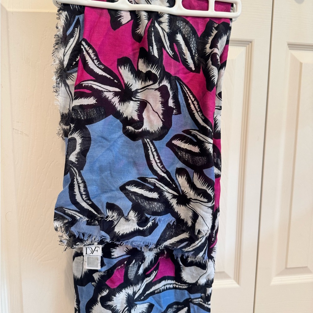 Diane Von Furstenberg Pink & Blue Floral Print Scarf